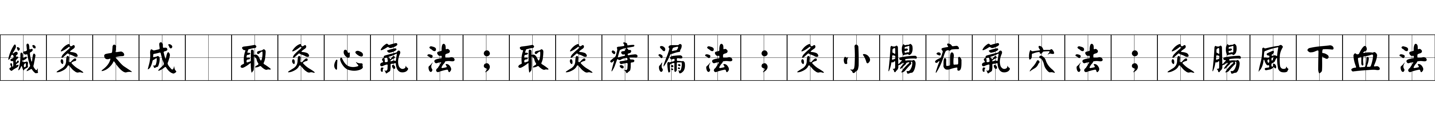 鍼灸大成 取灸心氣法；取灸痔漏法；灸小腸疝氣穴法；灸腸風下血法